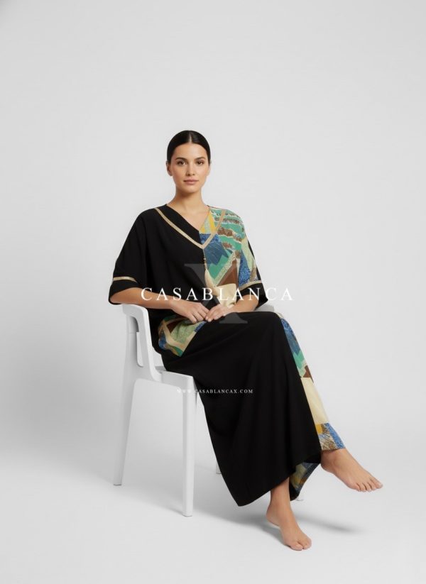 Marokkaanse Caftan Met Gouden Details – Abstract Greeny - Image 5