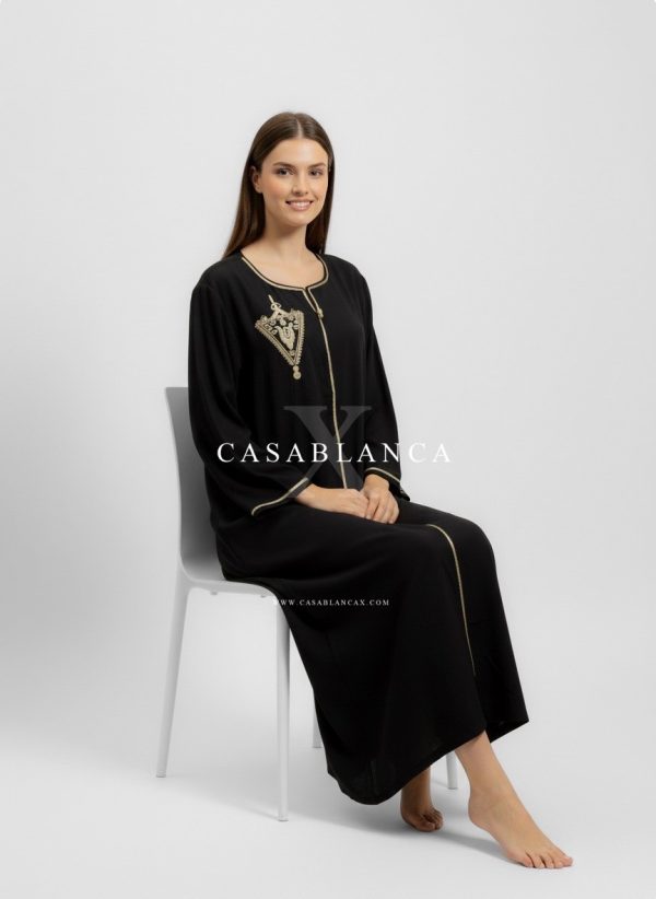 Marokkaanse Traditioneel Jurk Kaftan - Salie Zwart Goud - Imagen 2