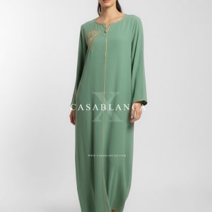 Moroccan Traditional Dress Kaftan - Sage Green Gold