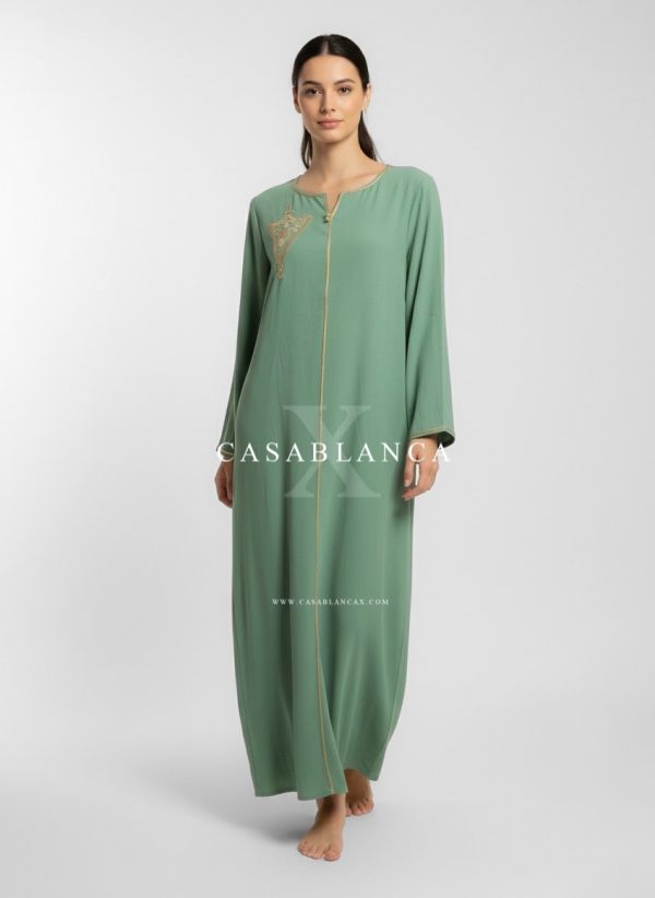 Moroccan Traditional Dress Kaftan - Sage Green Gold