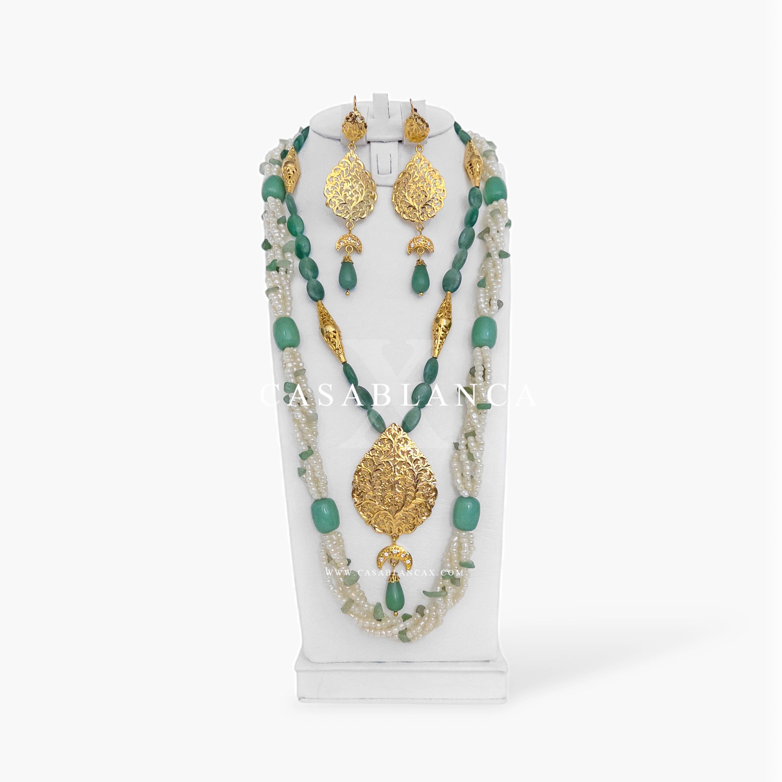 Gold Doppelkettenset Grün Mint 7hor - Valen