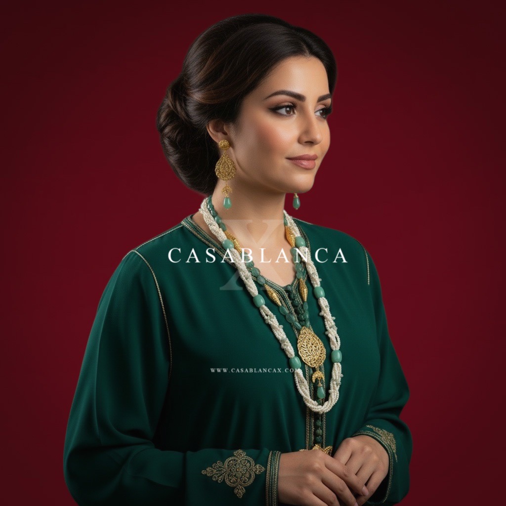 Gouden Dubbele Ketting Set Groen Mint 7hor - Valen – Bild 2