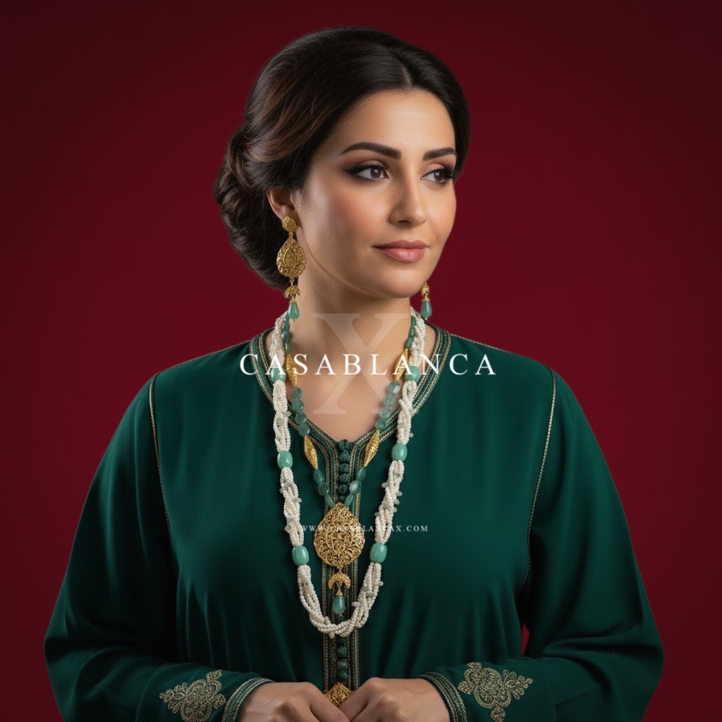 Gouden Dubbele Ketting Set Groen Mint 7hor - Valen – Bild 3