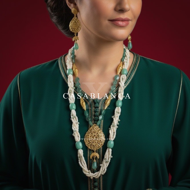 Gouden Dubbele Ketting Set Groen Mint 7hor - Valen – Bild 4