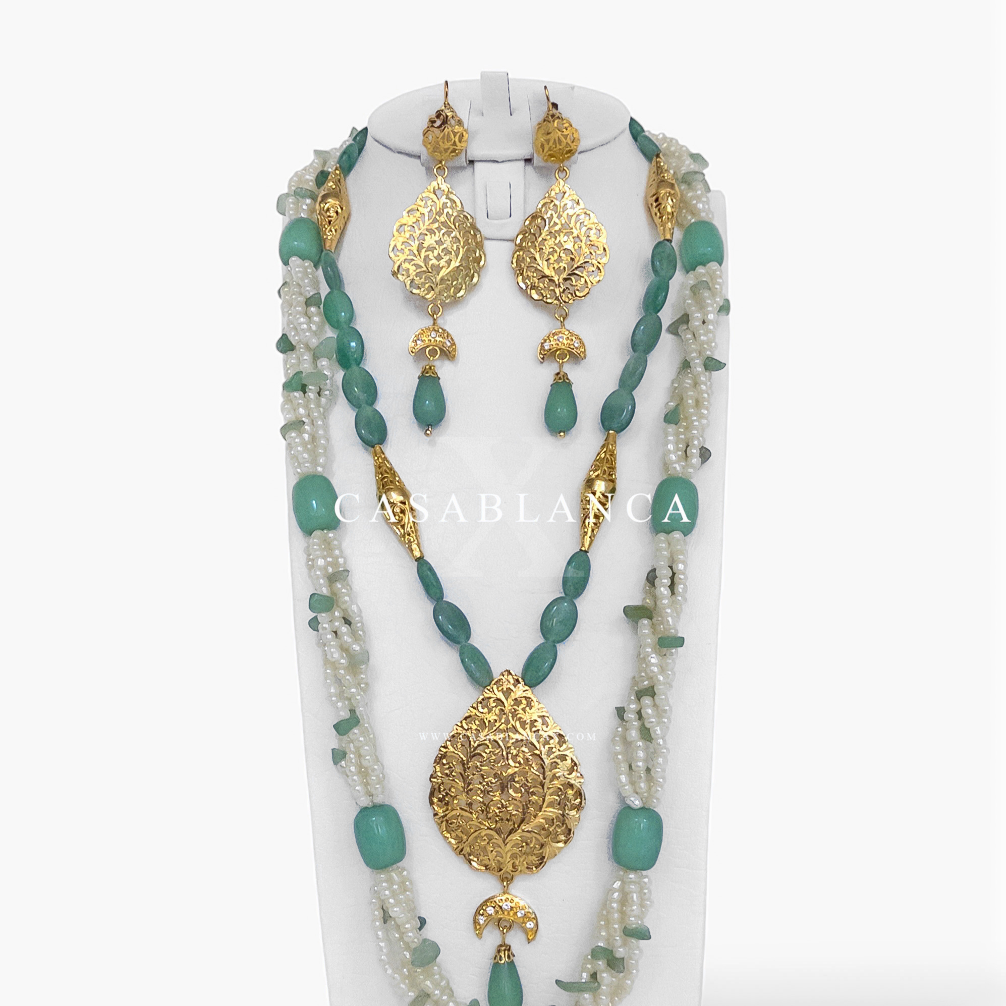 Gouden Dubbele Ketting Set Groen Mint 7hor - Valen – Bild 5