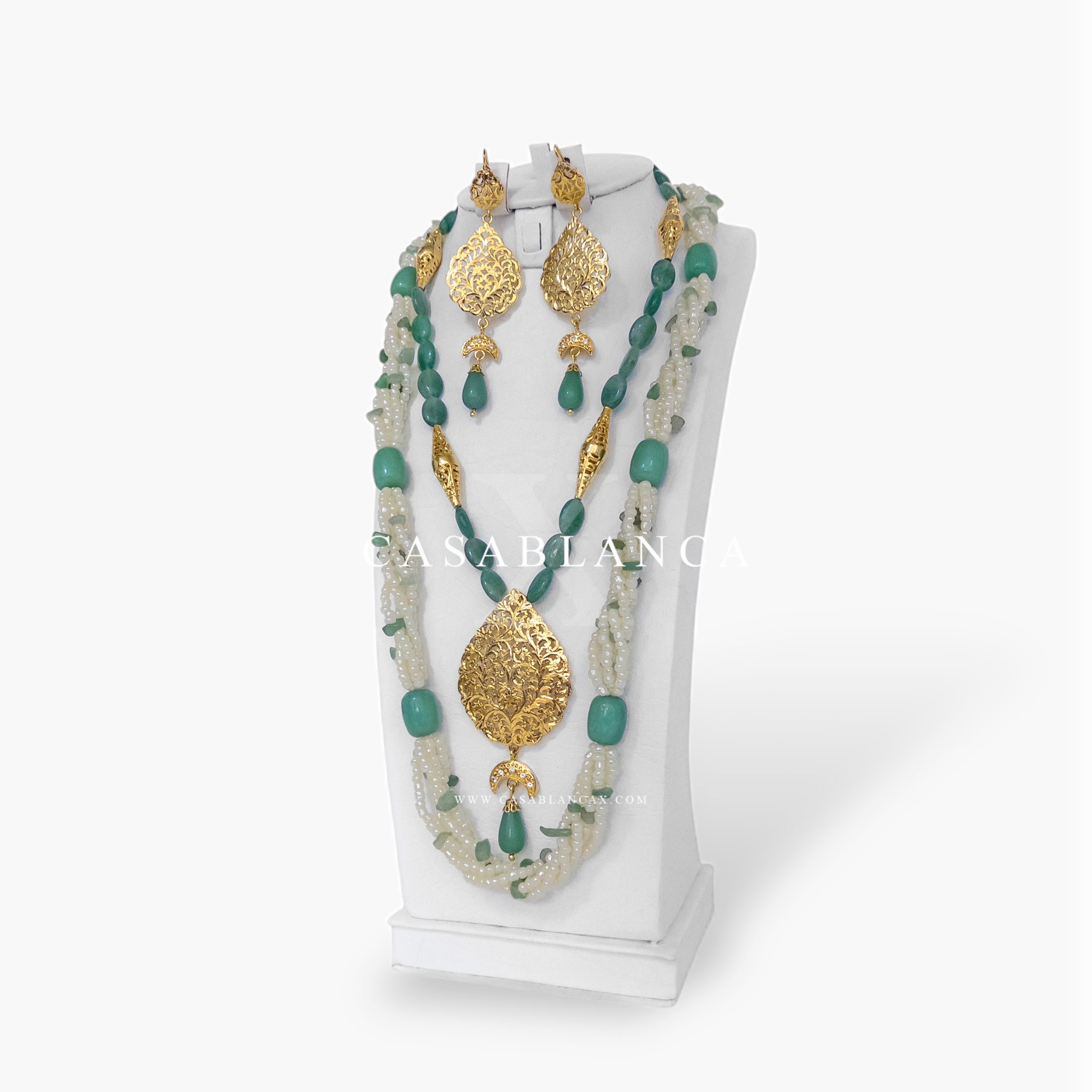 Gouden Dubbele Ketting Set Groen Mint 7hor - Valen – Bild 6