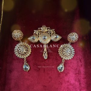 Gold Mint Brosche Set mit Ohrringen - Kirsche