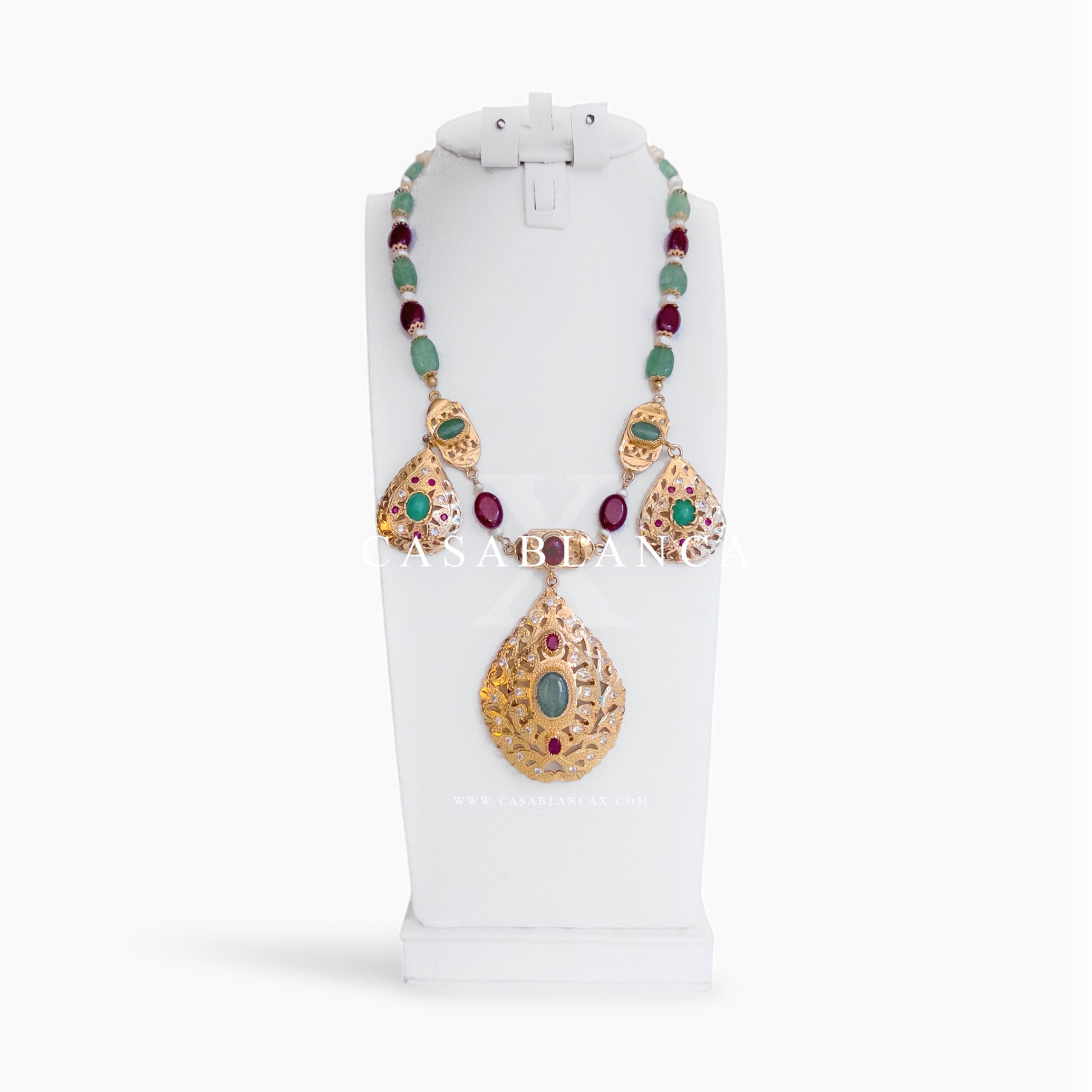 Marokkanische Beldi Schmuck Halskette Grün und Rot - Laria