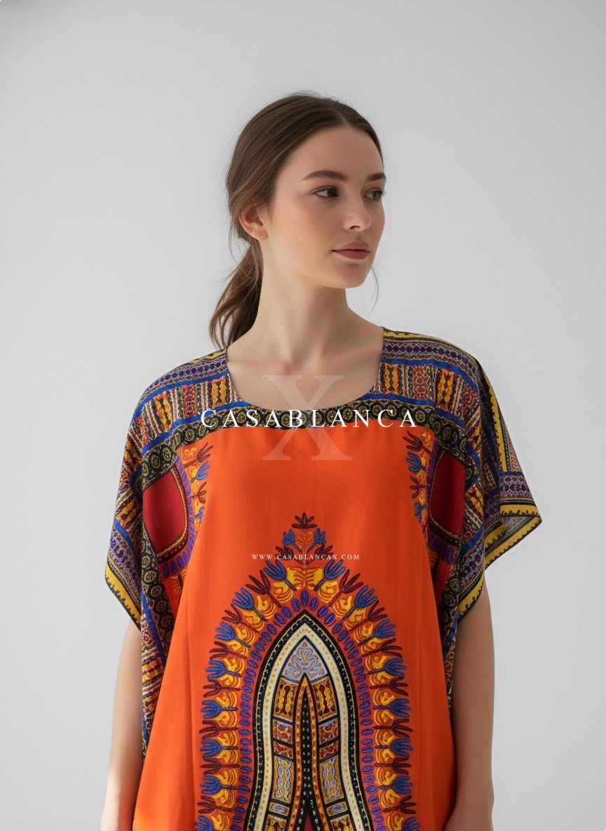 Original Dashiki African Kaftan Dress - Chitenge Orange - Image 3