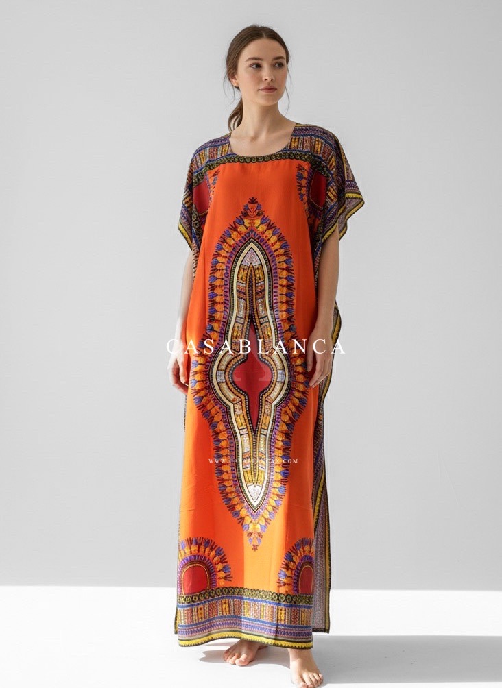 Original Dashiki African Kaftan Dress - Chitenge Orange - Image 2