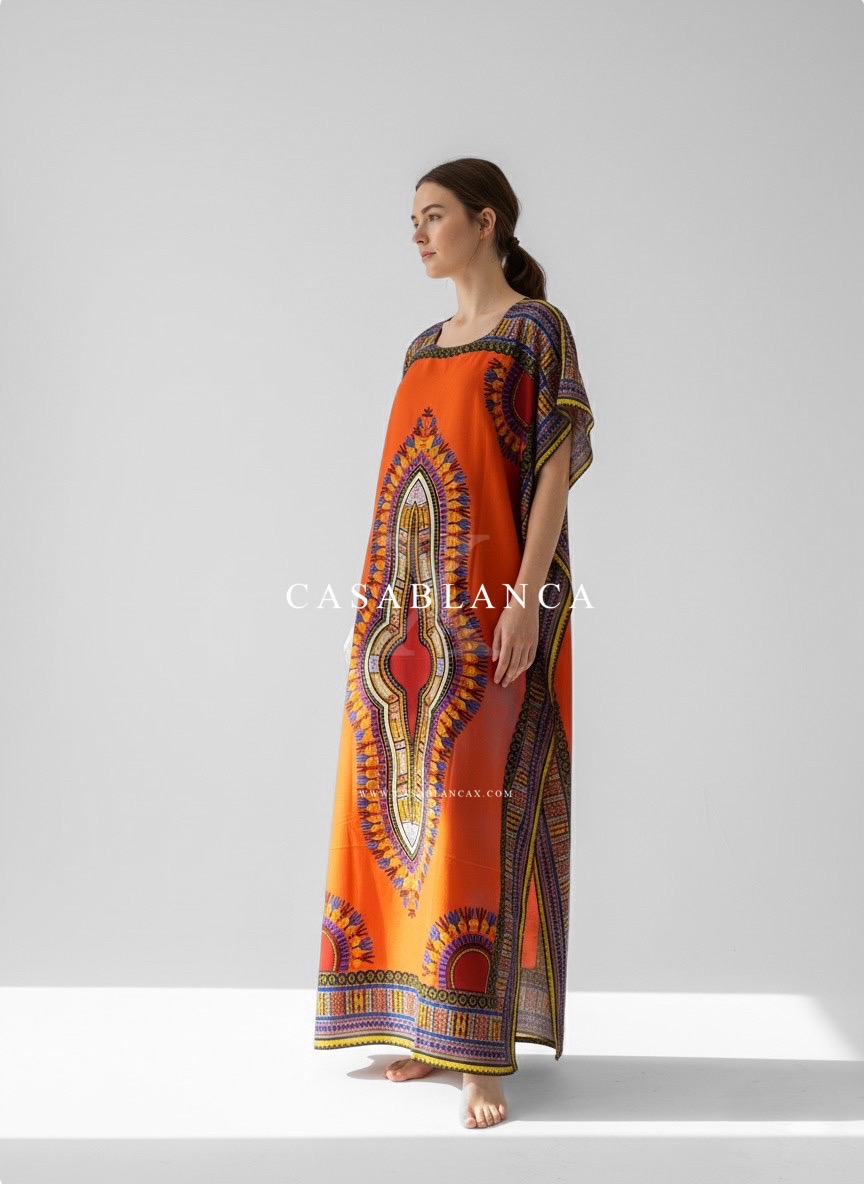 Original Dashiki African Kaftan Dress - Chitenge Orange