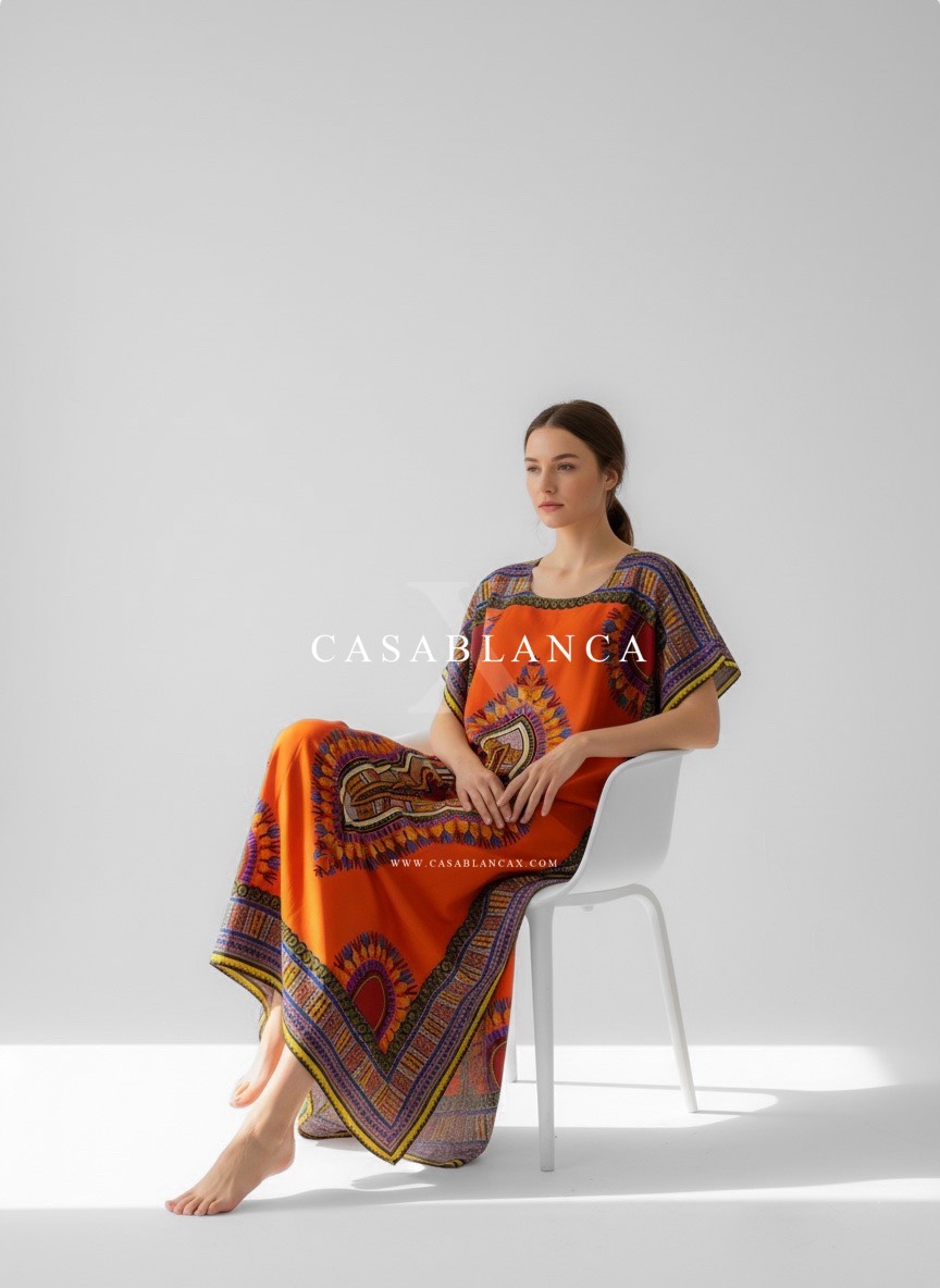 Original Dashiki African Kaftan Dress - Chitenge Orange - Image 4