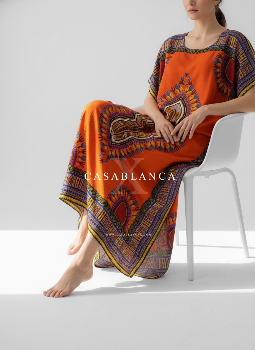 Original Dashiki African Kaftan Dress - Chitenge Orange - Image 5