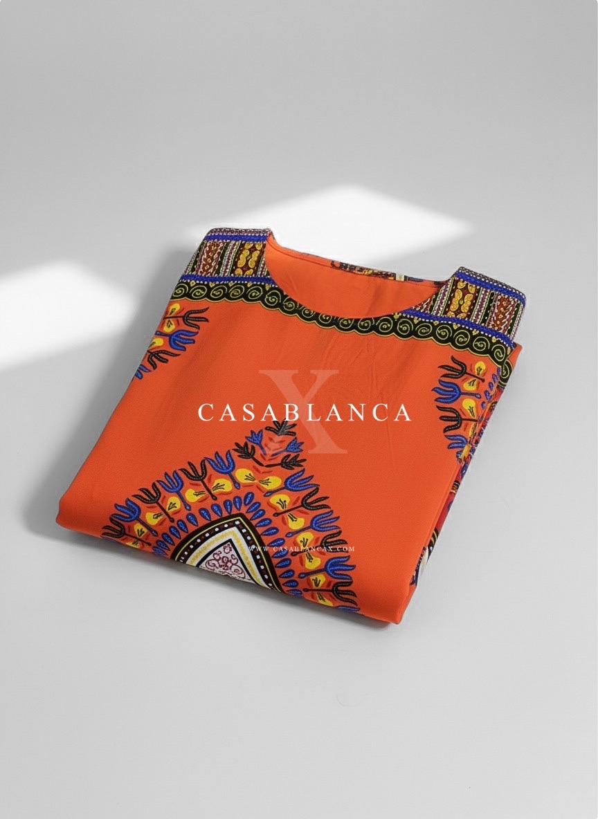 Original Dashiki African Kaftan Dress - Chitenge Orange - Image 6