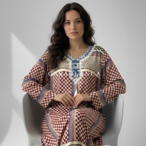 Traditional Palestinian Print Dress - Keffiyeh Red