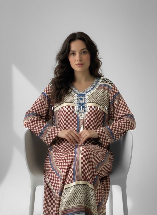 Traditional Palestinian Print Dress - Keffiyeh Red