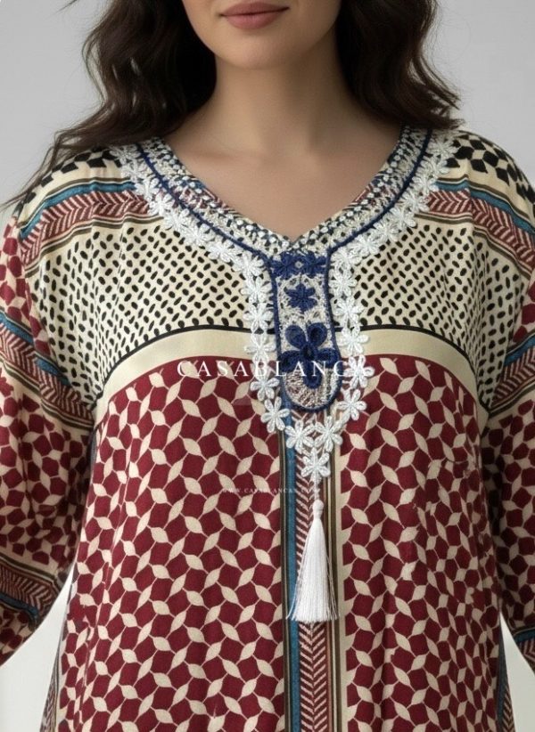 Traditioneel Palestijnse Print Jurk - Keffiyeh Rood - Image 2
