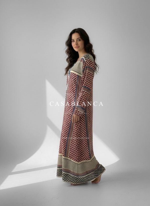 Traditioneel Palestijnse Print Jurk - Keffiyeh Rood - Image 3