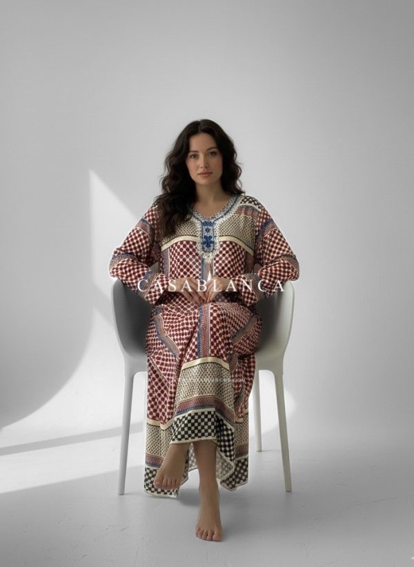 Traditioneel Palestijnse Print Jurk - Keffiyeh Rood - Image 4