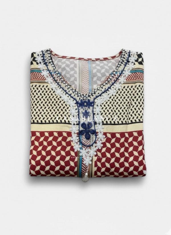 Traditioneel Palestijnse Print Jurk - Keffiyeh Rood - Image 6