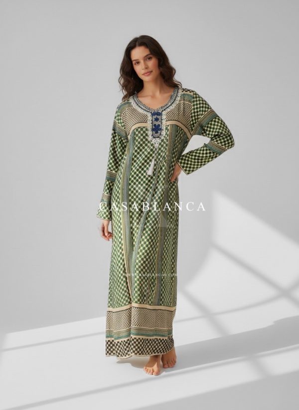 Traditioneel Palestijnse Print Jurk - Keffiyeh Groen - Imagen 5