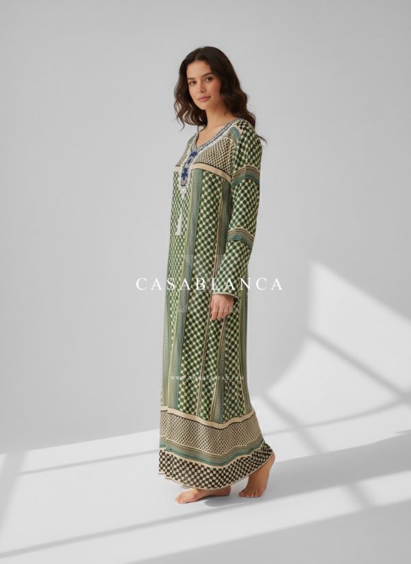 Traditioneel Palestijnse Print Jurk - Keffiyeh Groen - Imagen 4