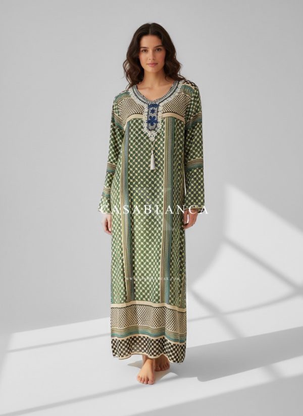 Traditioneel Palestijnse Print Jurk - Keffiyeh Groen - Imagen 3