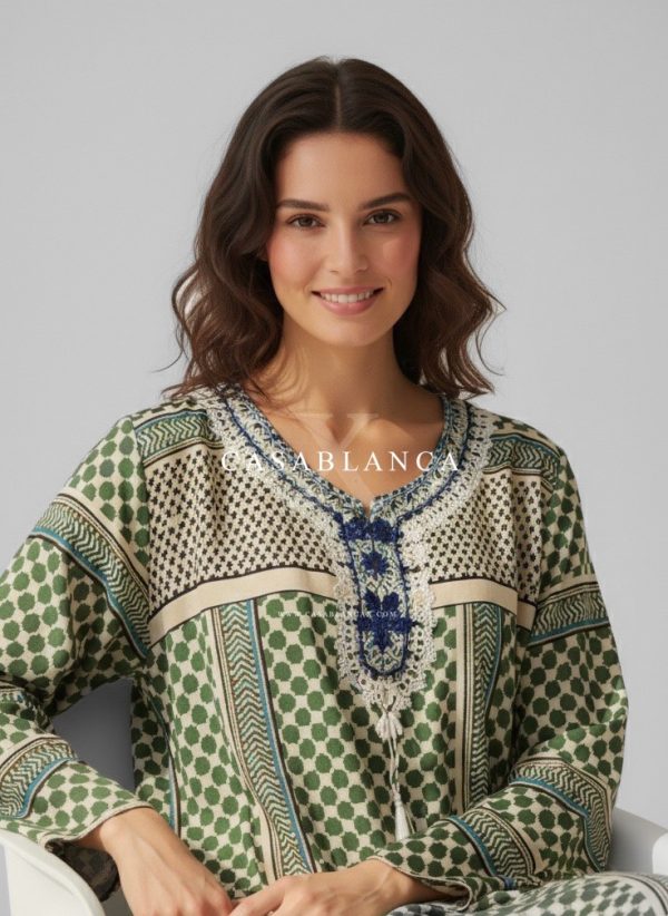 Traditioneel Palestijnse Print Jurk - Keffiyeh Groen