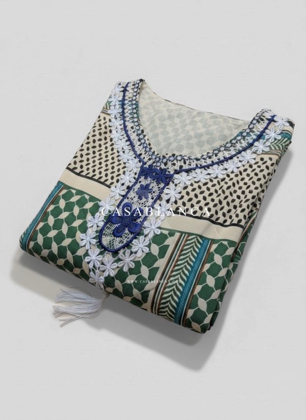 Traditioneel Palestijnse Print Jurk - Keffiyeh Groen - Imagen 6