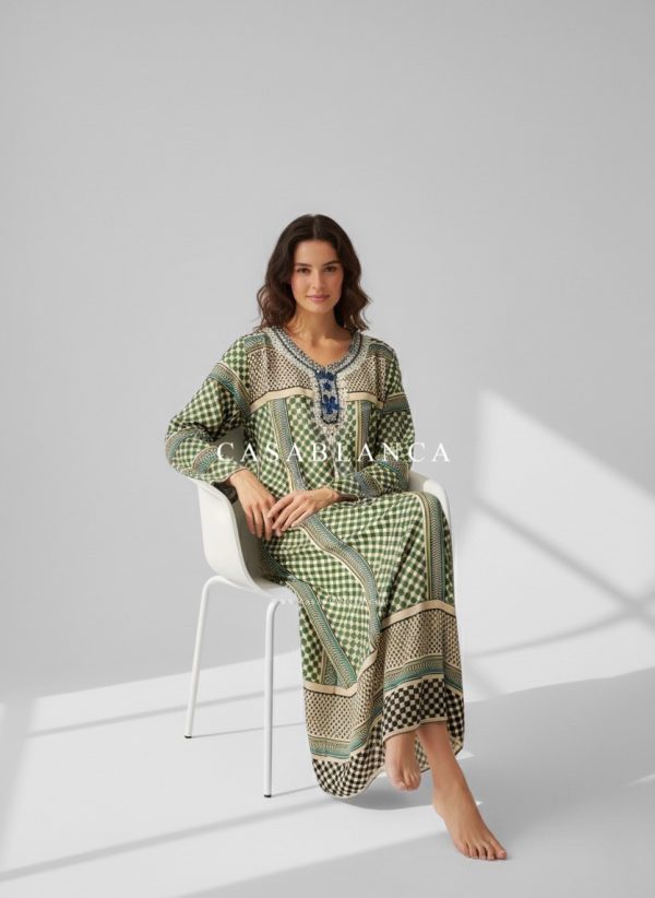 Traditioneel Palestijnse Print Jurk - Keffiyeh Groen - Imagen 2