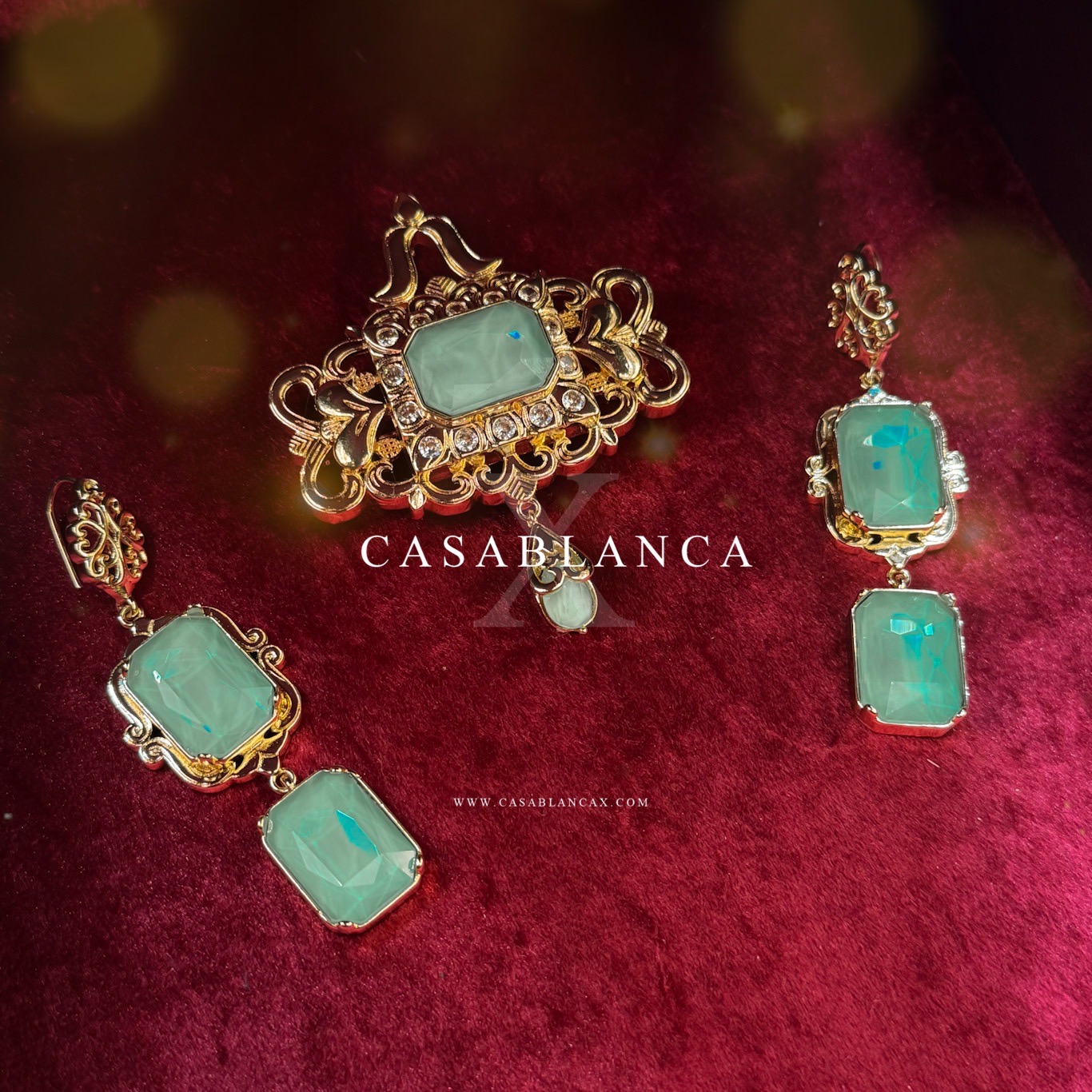 Gouden Traditioneel Broche Mint Marmer Set - Camellia – Bild 3