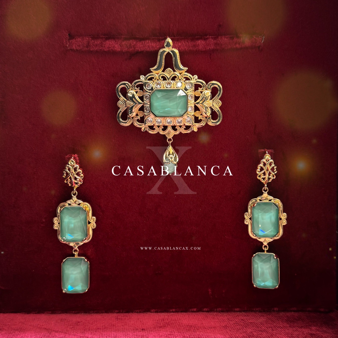 Gouden Traditioneel Broche Mint Marmer Set - Camellia – Bild 2