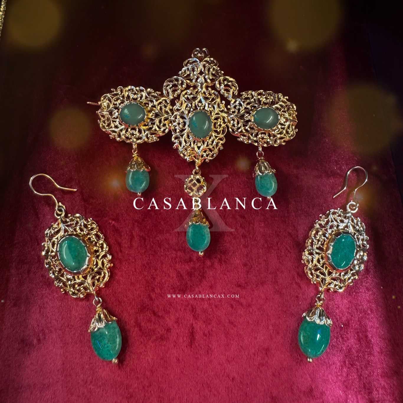 Brosche und Ohrring Gold Mint Set - Efiza