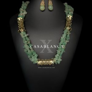 Conjunto de collar y pendientes Sazara, color verde menta dorado