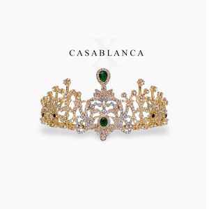 Tiara a corona dorata con pietre verdi - Siray