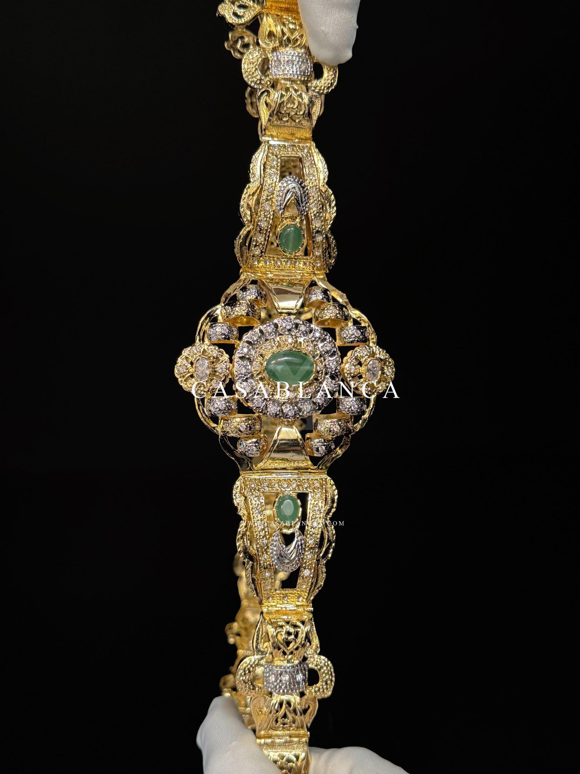 Gouden Riem Met Groene Stenen - Verola - immagine 5