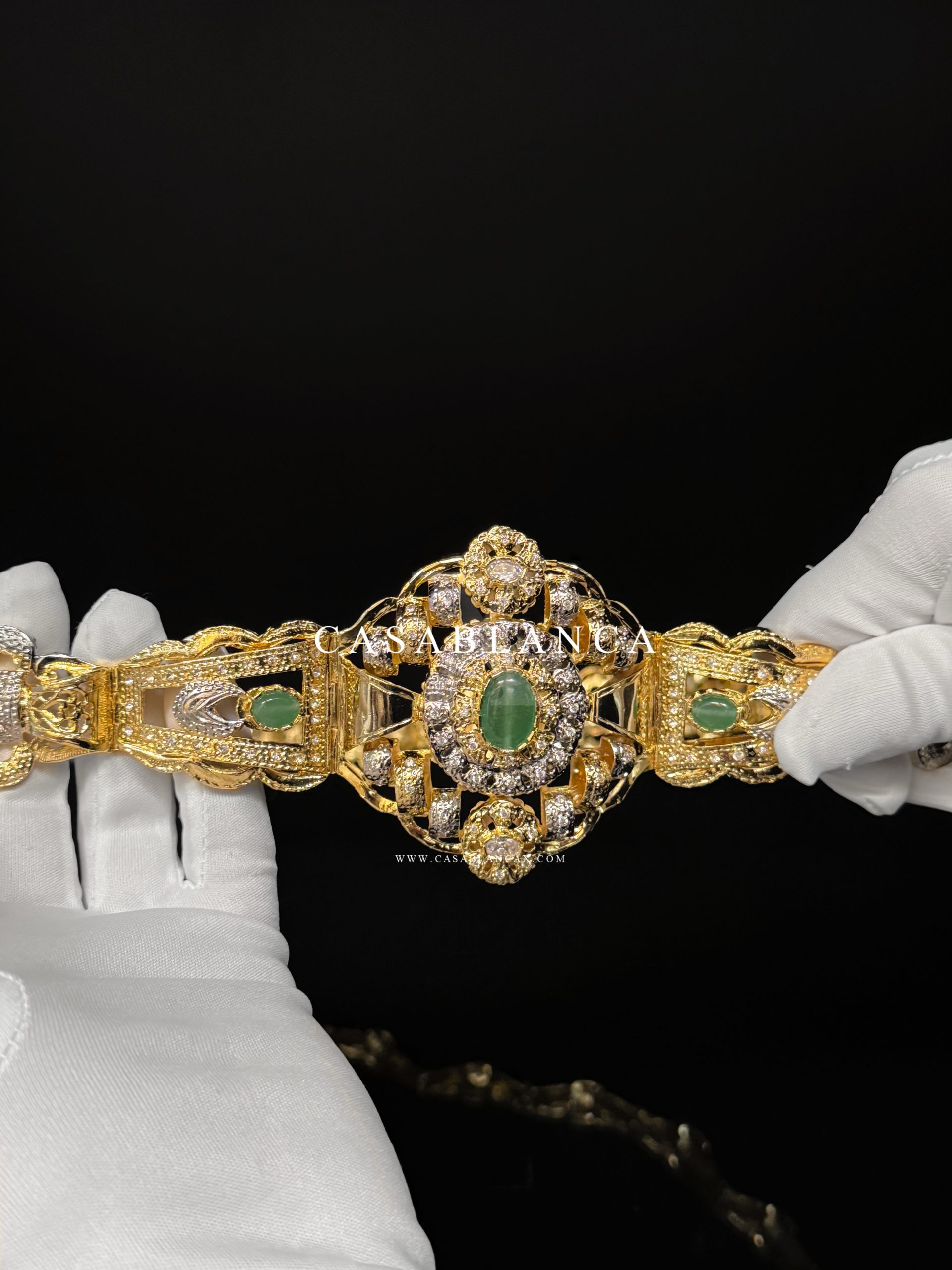 Gouden Riem Met Groene Stenen - Verola - immagine 3