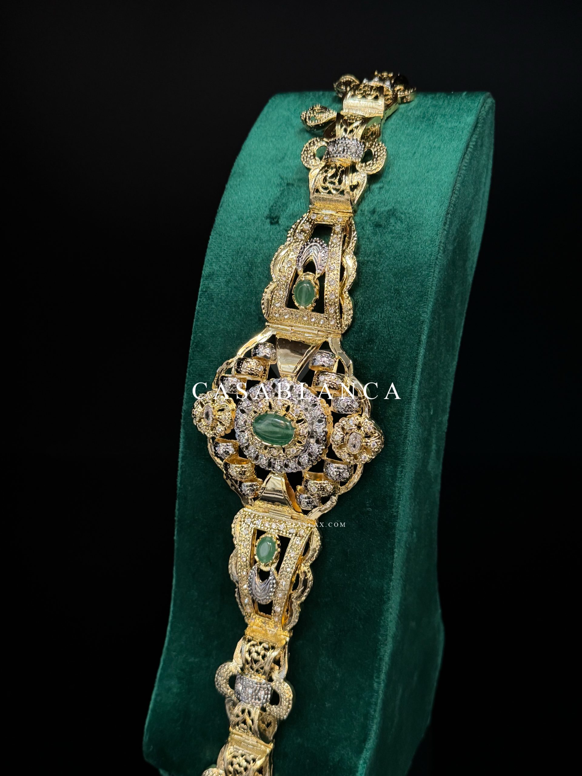 Gouden Riem Met Groene Stenen - Verola - immagine 2